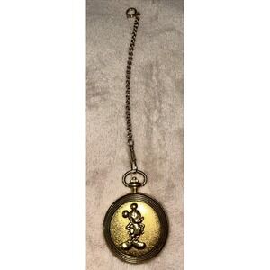 Mickey Verichron Quartz Gold Tone Pocket Watch Character Dial‎